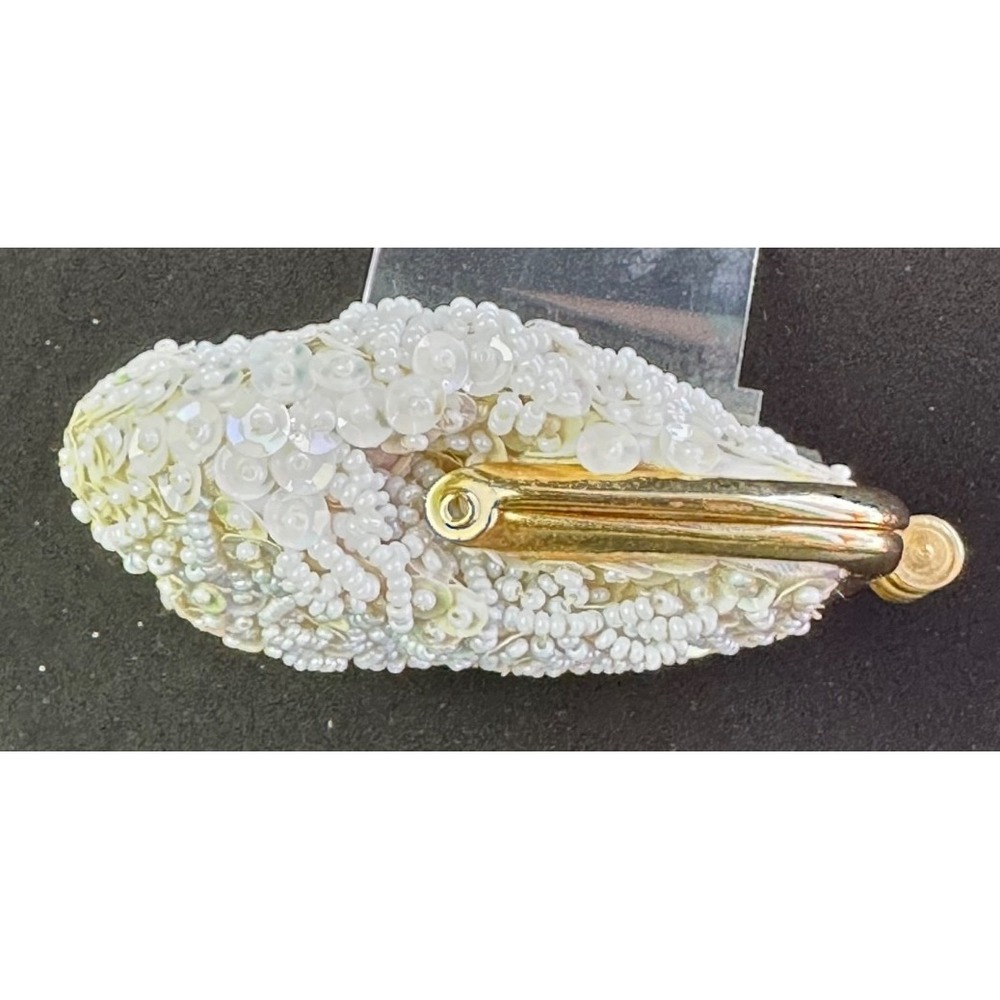 Vintage Hong Kong Iridescent White Beaded Change Purse Coin Pouch Bag 5x3.5 Glam - Picture 4 of 11